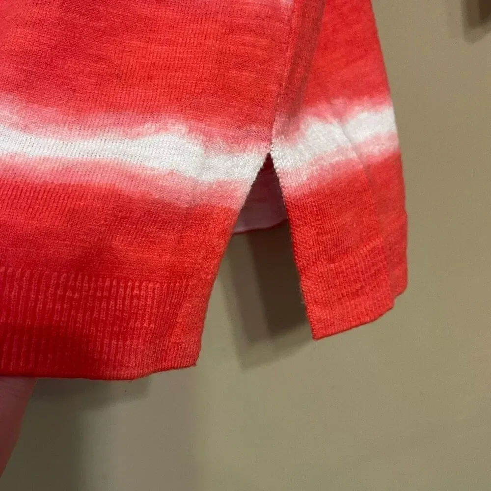 Talbots Womens Cotton Linen Sweater Tie Dye Red White Petite Large